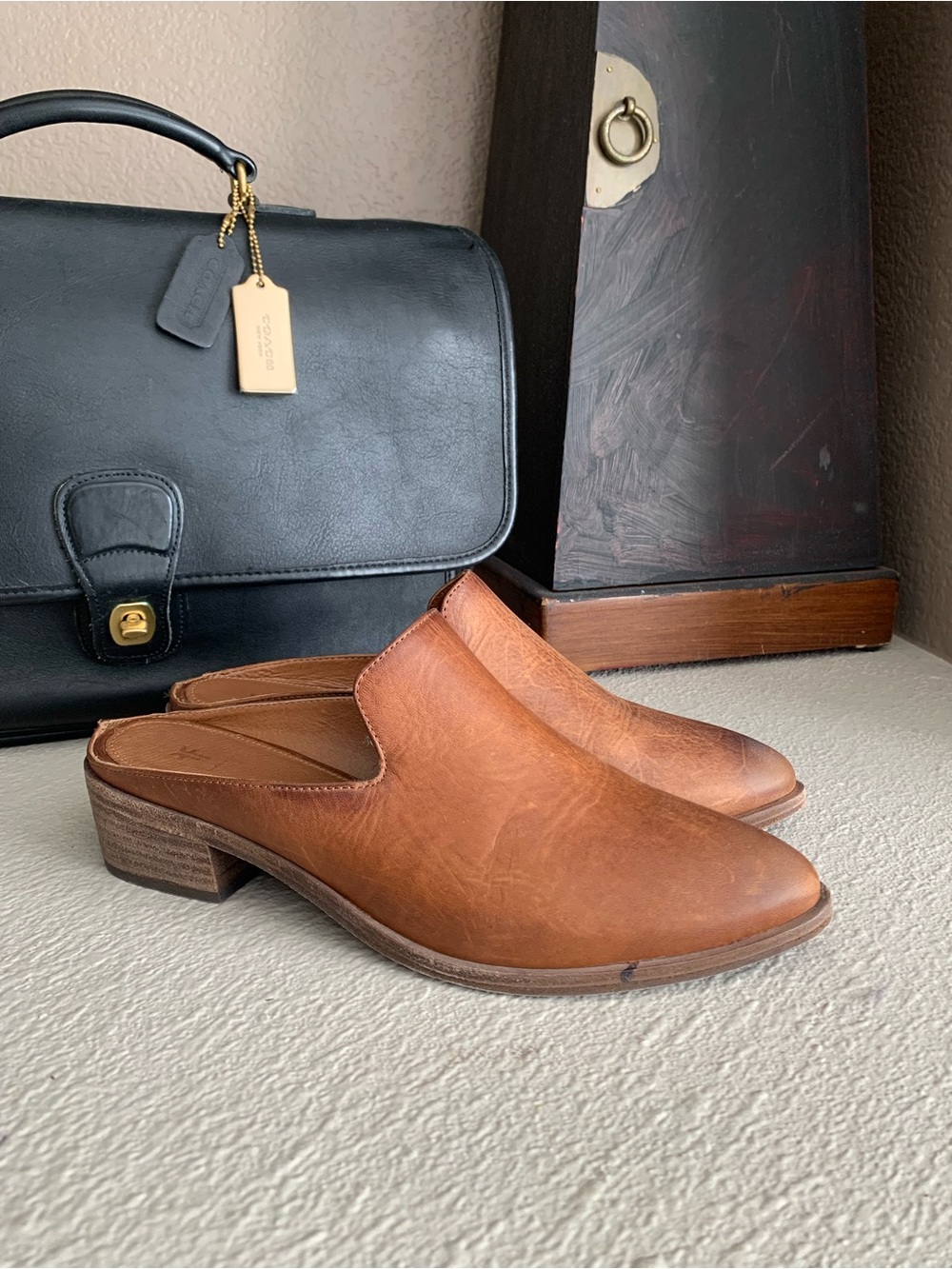 NEW Frye Ray Mules in Cognac